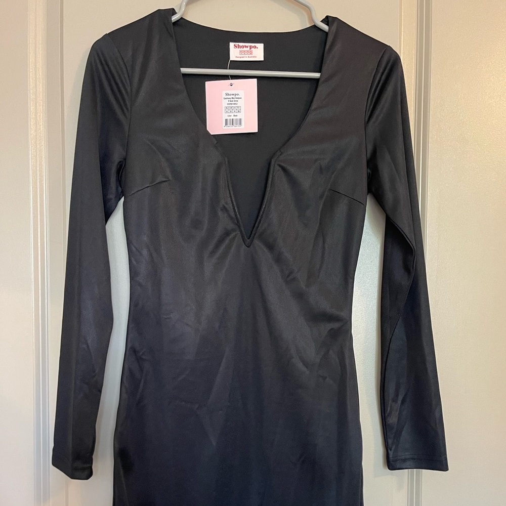 NWT Black Showpo long sleeve mini dress, size US 4 (small)